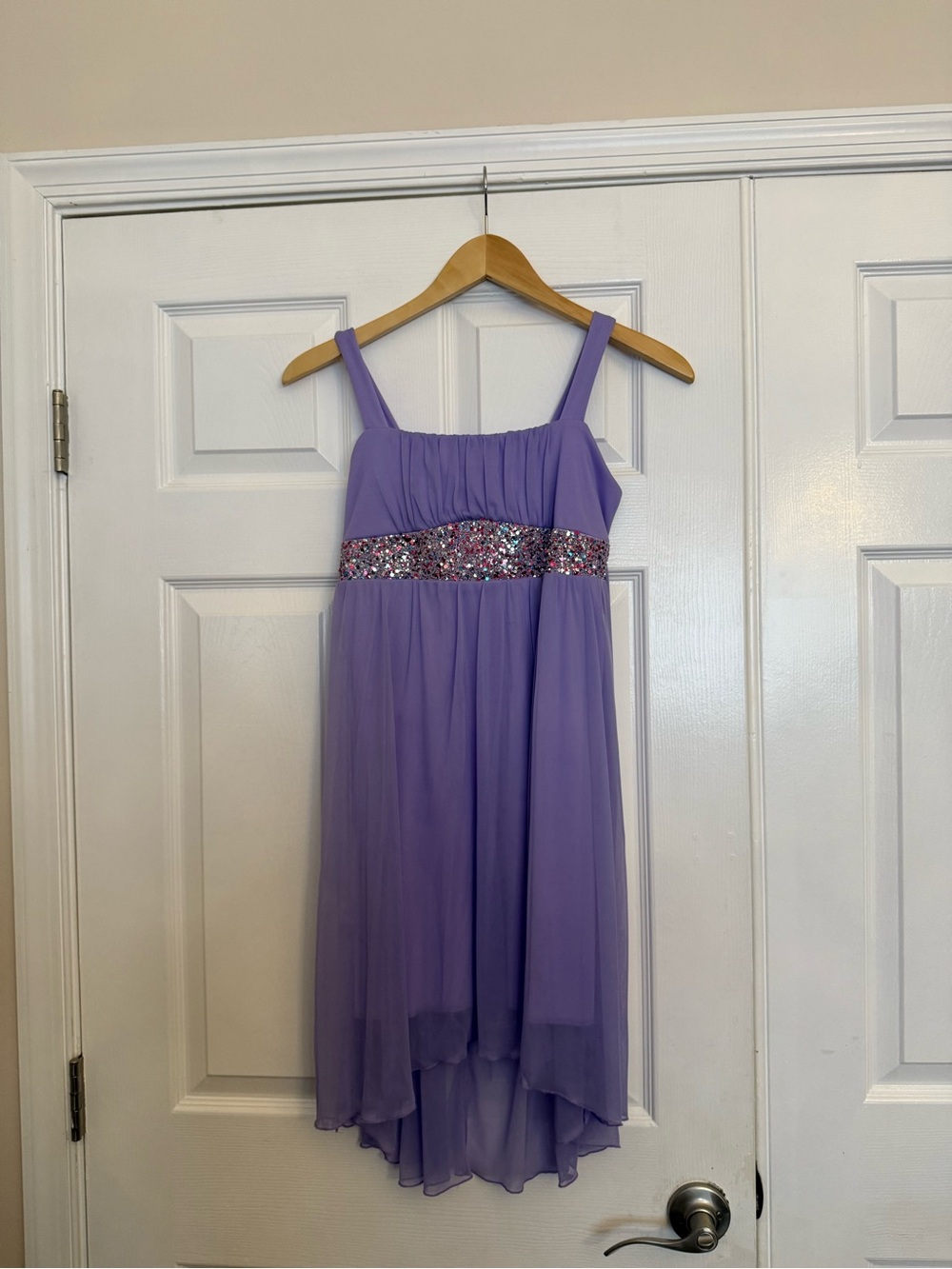 Girls' Lavender Sequin-Trim Formal Dress